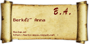 Berkó Anna névjegykártya